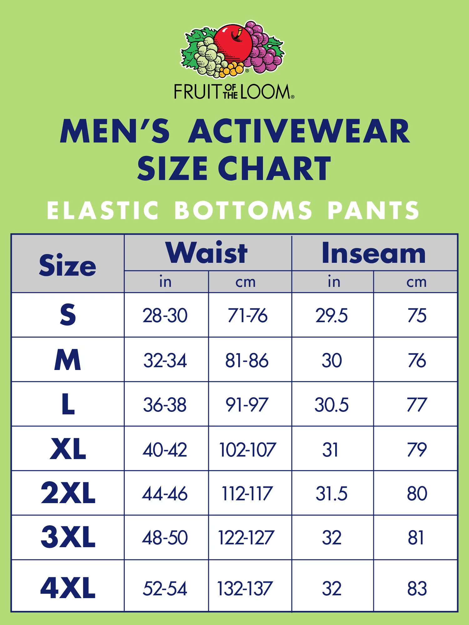 Fruit Of The Loom Men S Size Chart