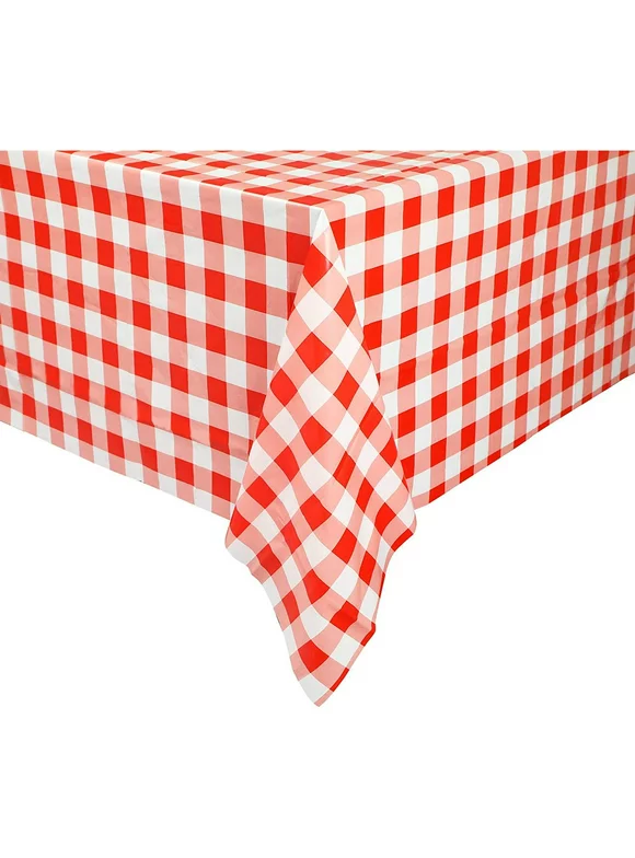 3-Pack Red and White Checked Plaid Plastic Tablecloths, 54" x 108" Gingham Rectangular Disposable Table Covers for Picnic, Carnival, Birthday Party Supplies