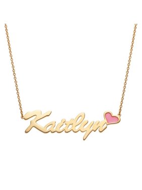 Personalized Women's Gold Plated Script Name with Enamel Heart Necklace