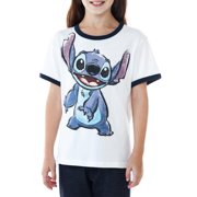 Disney Stitch Ringer Short Sleeve T-Shirt White (Big Girls)