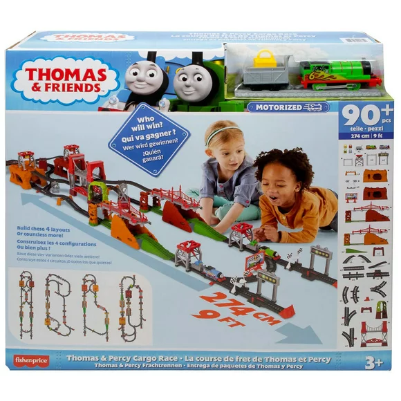Thomas the Train Motorized Thomas and Percy Cargo Race Train Set 90-piece