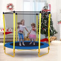 5.5ft 220lbs Load Trampoline With Enclosure Net And Basketball Hoop For Kids Toddler Indoor Outdoor Rebounder Trampoline, Blue 76.5x63x60inch