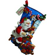 Bucilla 86165 Felt Applique Christmas Stocking Kit, Santa in the Workshop, 18"