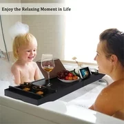 Bathtub Caddy Bath Tray Bamboo Luxury Shower Tray Bathroom Holders Black