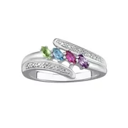 Family Jewelry Personalized Mother's Sterling Silver or 18K Gold over Silver Marquise Birthstone & Diamond Accent Ring
