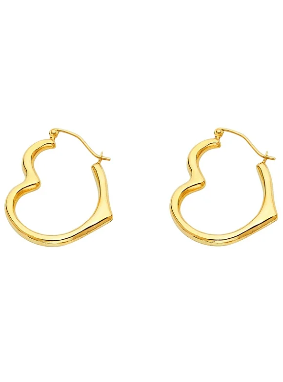 Jewels By Lux 14K Yellow Gold Angled Hollow Hoop Heart Womens Earrings 25MM X 25MM