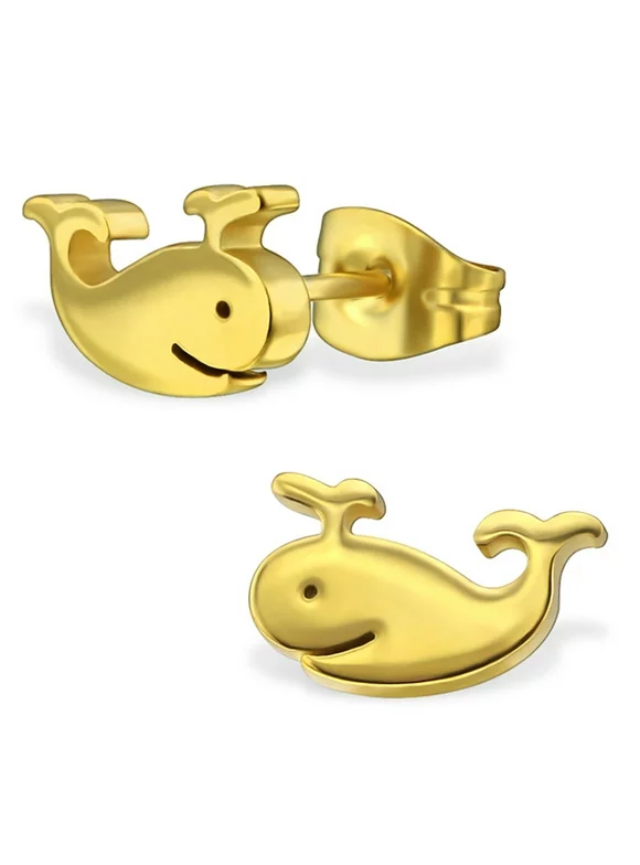 Stainless Steel Cute Tiny Whale Stud Post Earrings