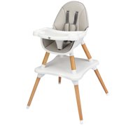 Babyjoy 4-in-1 Baby High Chair Infant Wooden Convertible Chair w/5-Point Seat Belt GrayKhaki