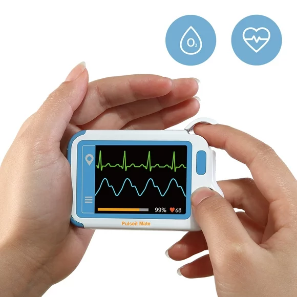 Home EKG Monitor, Personal ECG Monitor for 30s/60s Recording, Handheld Heart Rate & Blood oxygen Monitoring Device, Pulsebit Mate Plus