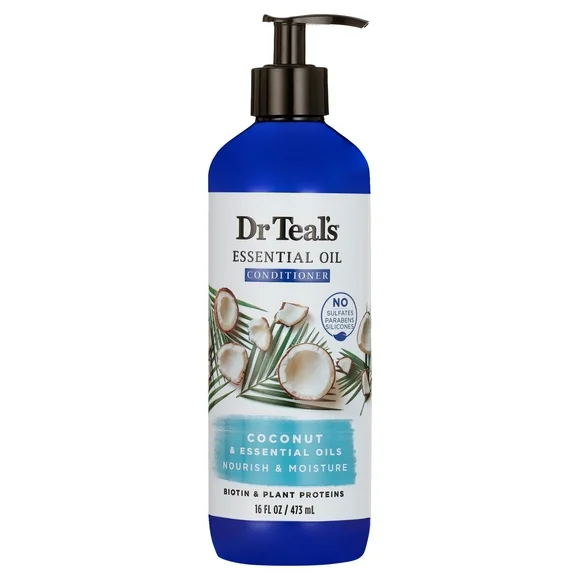 Dr Teal's Essential Oil Moisturizing nourishing Daily Conditioner with Biotin, Coconut, 16 fl oz