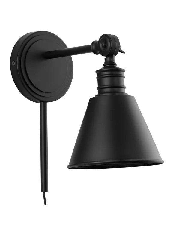 Better Homes and Gardens 6" Craftsman Dimmable 1-Light Black Medium Base Bulb Plug-In Wall Sconce
