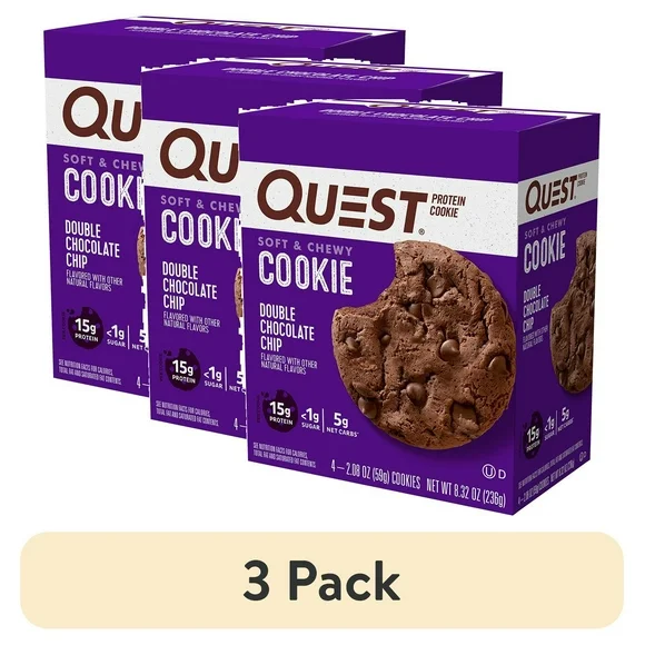 (3 pack) Quest Protein Cookie, High Protein, Double Chocolate Chip, 4 Count
