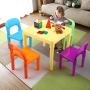 Veryke Kids Table and Chairs Set for Children Toddler, Simple Table Desk Sets for Playing Reading Studying in Playroom Kindergarten Game Rooms
