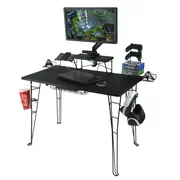 Atlantic Original Gaming Desk with 32" Monitor Stand, Charging Station and Gaming Storage, Black Carbon Fiber
