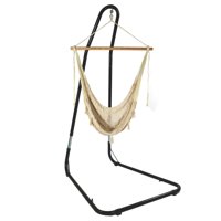 Sunnydaze Mayan Hammock Chair, Comfortable Hanging Swing Seat Cotton/Nylon Rope, Lightweight, Includes Wood Bar, Indoor/Outdoor Use, Size Options