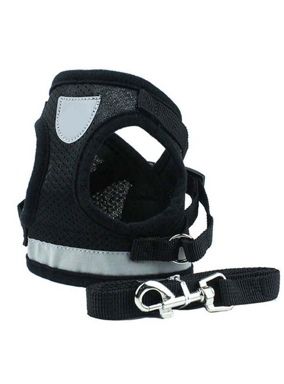 KABOER Soft Mesh Puppy Vest Harness Adjustable Pet Lead Chest Walking Leash for Dog Cat(black-M)