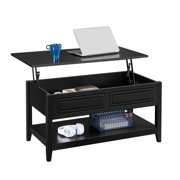 Easyfashion Wooden Lift Top Coffee Table with Hidden Storage and Bottom Shelf Black