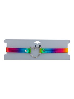 Lux Accessories Multicolored Metallic Rainbow Heart Choker Fashionable Necklace
