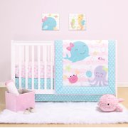 The Peanutshell Crib Bedding Set for Baby Girls, Sea Sweetie Underwater Animals, 3 Piece Nursery Set, Aqua and Pink