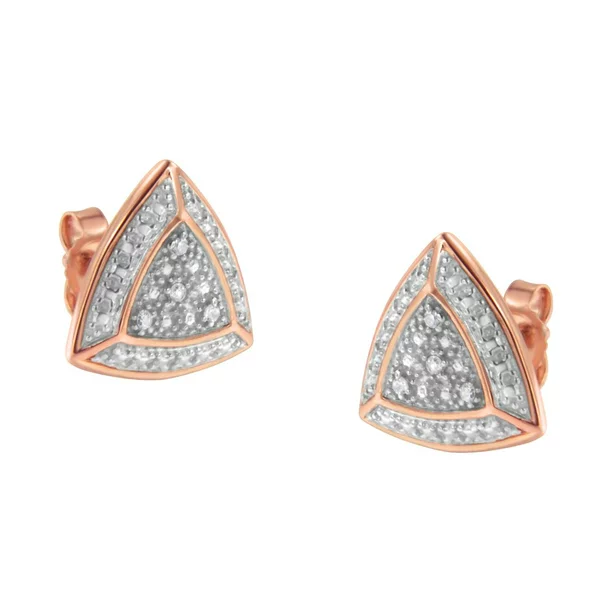 2 Micron 14K Rose Gold Plated Sterling Silver 1/25ct TDW Round Diamond Stud Earrings (H-I,I2-I3)