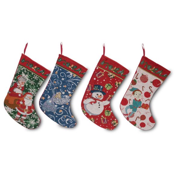 Set of 4 Mr. and Mrs. Claus, Angel, Elf and Snowman Christmas Stockings