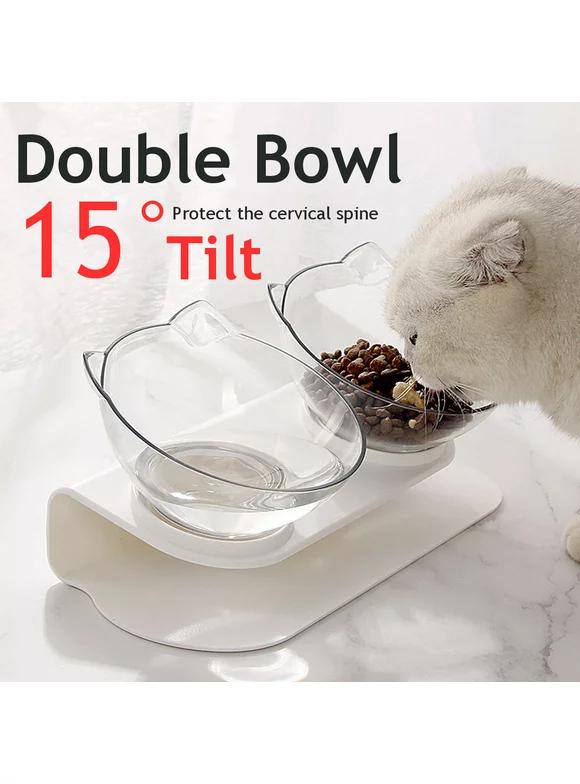 Cat Elevated Bowl, Pet Feeding Bowl Raised The Bottom, Transparent Cat Bowl with Holder Anti-Slip, Single/Double Feeders, for Cats and Small Dogs, Protect Cat's Spine