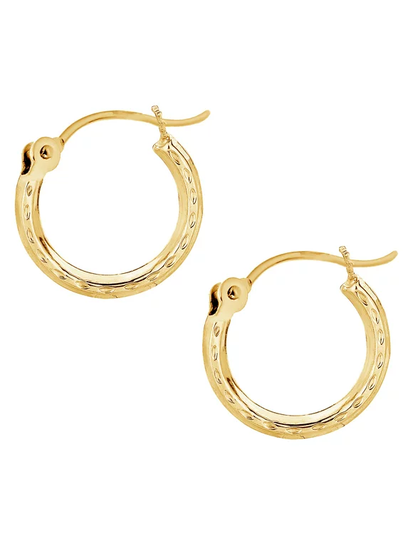 14k Real Yellow Gold Baby Hoops Hoop Earrings Tubular 2x12mm Diamond-Cut