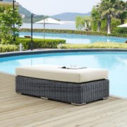 Modway Summon Collection EEI1877GRYBEI Outdoor Patio Sunbrella Rectangle Ottoman with Stainless Steel Legs  Two-Tone Synthetic Rattan Weave  UV and Water Resistant in Canvas Antique Beige Color