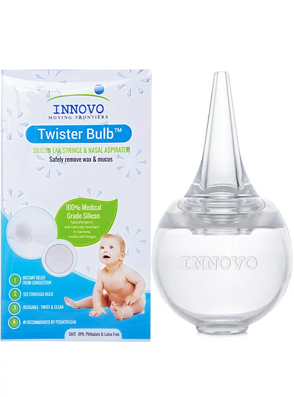 Innovo Twister Bulb Baby Nasal Aspirator and Booger Sucker - Hospital Grade Silicon - Non-toxic, Cleanable and Reusable