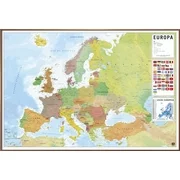 POLITICAL MAP OF EUROPE (EUROPA) - FRAMED POSTER (PORTUGUESE LANGUAGE) (Shiny Copper Aluminum Frame)