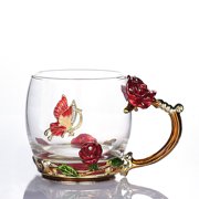 Handmade Crystal Enamel Flower Glass Tea Cup Coffee Mugs W/ Gift Box Home AU