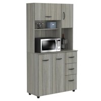 Inval Laminate Kitchen Microwave Storage Cabinet, Smoke Oak