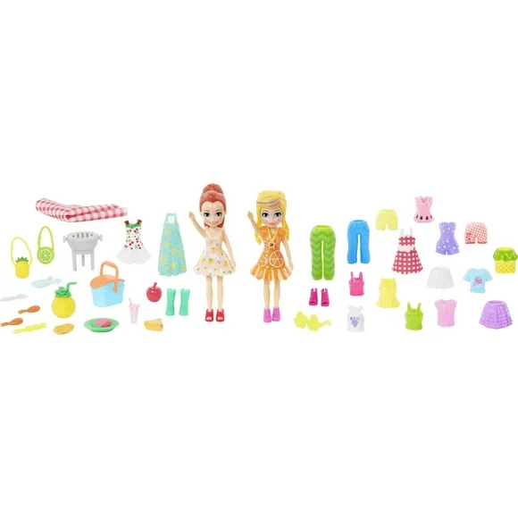 Polly Pocket Pocket Picnic Pack with 2 3-inch Dolls & 42 Fashion & Picnic Accessories