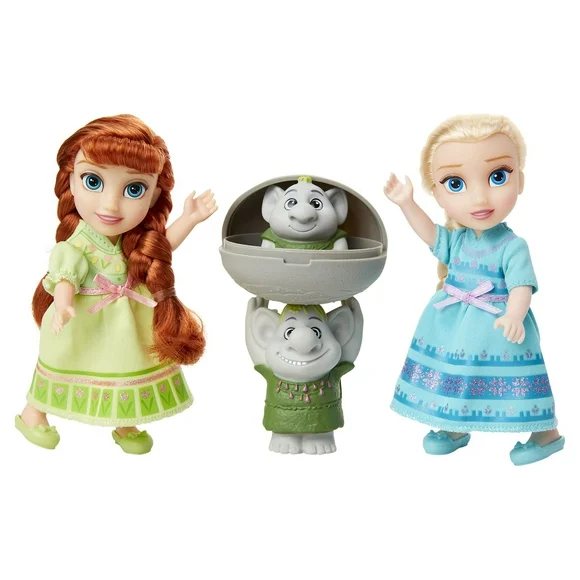 Disney Frozen 6 inch Petite Princess Anna and Elsa Fashion Dolls includes Surprise Trolls