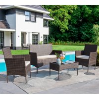 Walnew 4-Piece Outdoor Patio Conversation Furniture Sets with Cushioned Tempered Glass