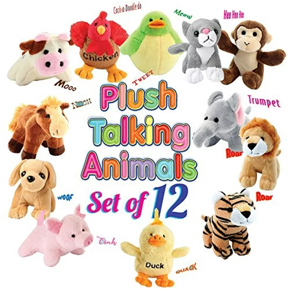 12 Plush Talking Animal Sound Toys by Animal House | Baby Gift & Party Favors