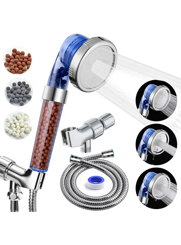 PHANCIR Shower Head with Handheld, High Pressure Shower Heads with Filter Beads 3 Settings Handheld Spray, Eco Spa Shower Heads with Hose and Bracket