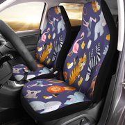 KXMDXA Set of 2 Car Seat Covers Cute Watercolor Pattern Safari Different Tropical Zebra Lion Universal Auto Front Seats Protector Fits for Car,SUV Sedan,Truck