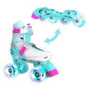 Neon Combo Skates 2-in-1 Teal/Pink | Adjustable Inline and Quad Skates for Girls with Light-up Wheels | Outdoor Blades Roller Skates (Size 12-2)