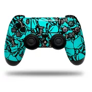 Skin Wrap for Sony PS4 Dualshock Controller Scattered Skulls Neon Teal (CONTROLLER NOT INCLUDED)