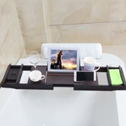 29.5"-43.7"Bathtub Caddy Tray Bamboo Bathtub Rack Fits Any Tub - Holds Book, Wine, Phone, Ipad, Laptop