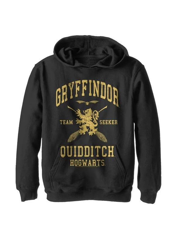 Boy's Harry Potter Gryffindor Quidditch Gold Team Seeker  Pull Over Hoodie Black X Large