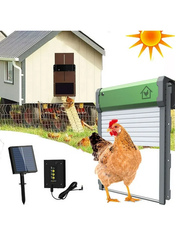 Automatic Chicken Coop Door - Solar Powered Chicken Door with Timer & Light Sensor & Remote Control & Manual Mode, 4 Modes Electric Chicken Door for Chickens Ducks Farms