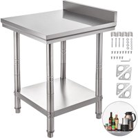 VEVOR Stainless Steel Work Table with Backsplash 24x24x34 in Commercial Food Prep Worktable with Adjustable Feet for Restaurant, Home and Hotel