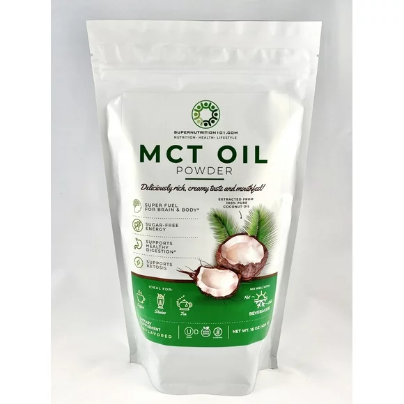 Supernutrition101 MCT Oil POWDER, Perfect for Keto and Paleo Diet, Certified Non-GMO, Kosher, Gluten Free,Ketogenic Friendly, Paleo Friendly, Made in The USA, 16 FL OZ (456G) 1LB