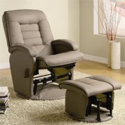 Pemberly Row Faux Leather Glider Recliner and Ottoman in Beige