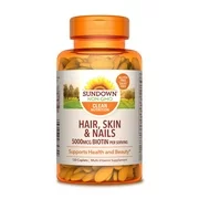 Hair, Skin & Nails Vitamins by Sundown, with Collagen, Non-GMO, Free of Gluten, Dairy, Artificial Flavors, 5000 mcg of Biotin, 120 Caplets