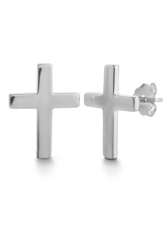 My Bible Women's Polished E-coated Silver Cross Earrings