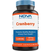 Nova Nutritions Cranberry Urinary Tract Health Dietary Supplement, 12600mg Vegetarian Cranberry Pills with Vitamin C & Vitamin E, Helps Cleanse & Protect The Urinary Tract, 180 Count