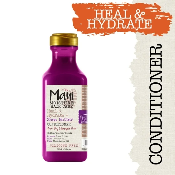 Maui Moisture Heal & Hydrate + Shea Butter Conditioner to Repair & Deeply Moisturize Tight Curly Hair with Coconut & Macademia Oils, Vegan, Silicone, Paraben & Sulfate-Free, 13 fl oz